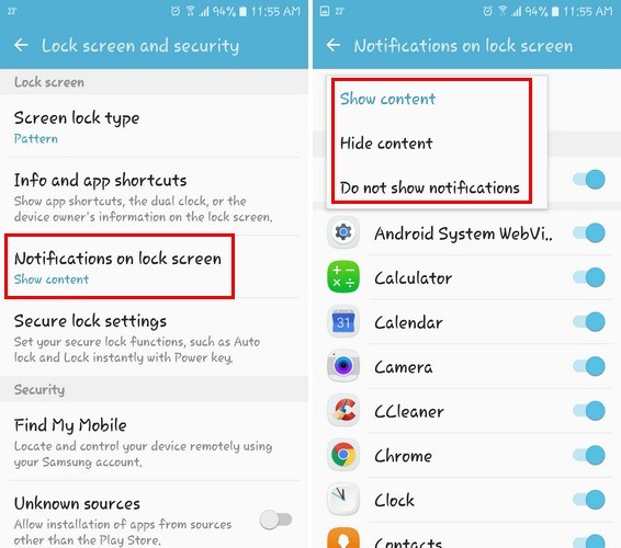 Hide from the Lock Screen on Android