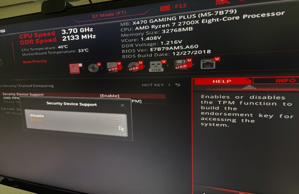 enable TPM from the BIOS
